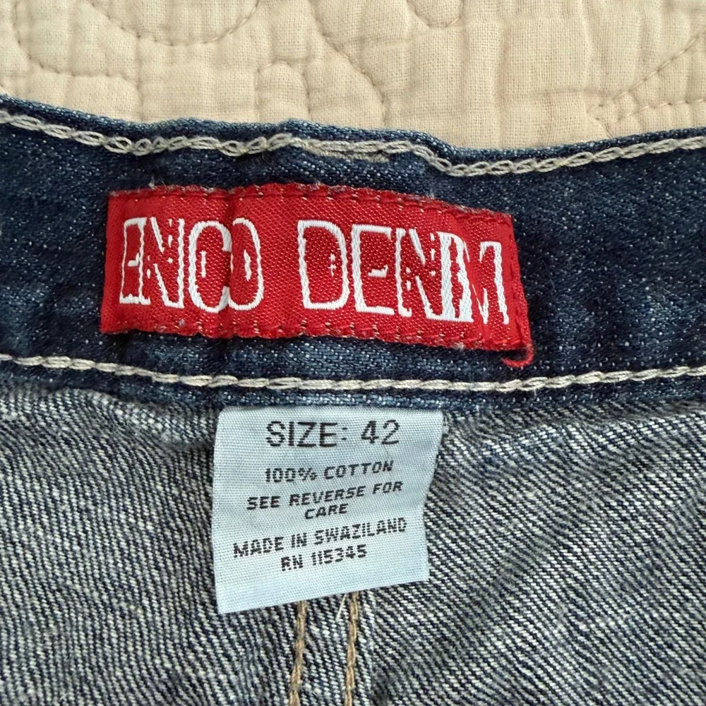 Enco Denim Mens 42 Baggy Denim Jorts Dark Wash Y2K Hip Hop Skater Shorts